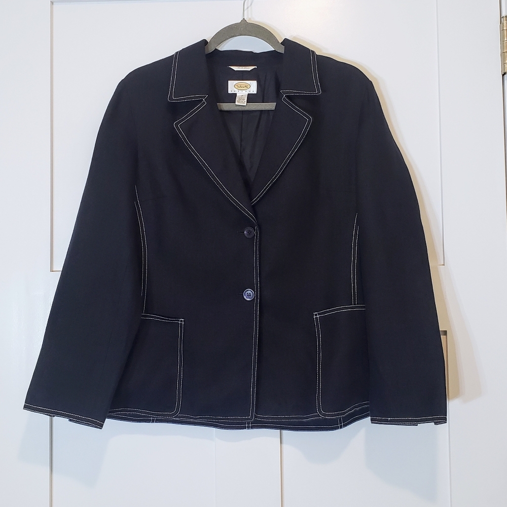 Talbots Linen Vintage Denim Blazer 2 Button Lined Jacket Size 12P Irish Linen